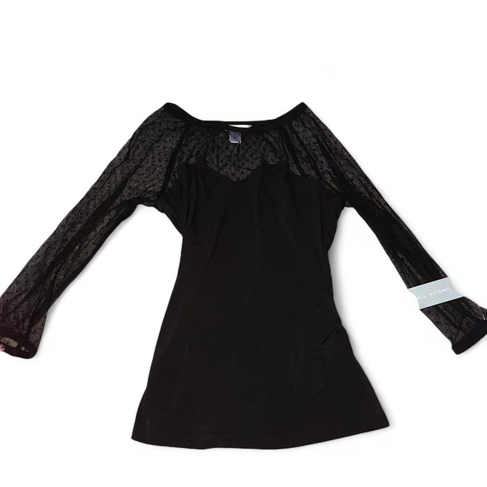 London Times Black Velvet Long Sleeve Top